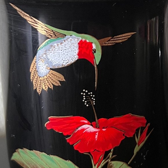 Pair of Otagiri Japan Mugs ~ Hummingbird ~ Duck ~ Black w/ Metallic Gold - Picture 3 of 9